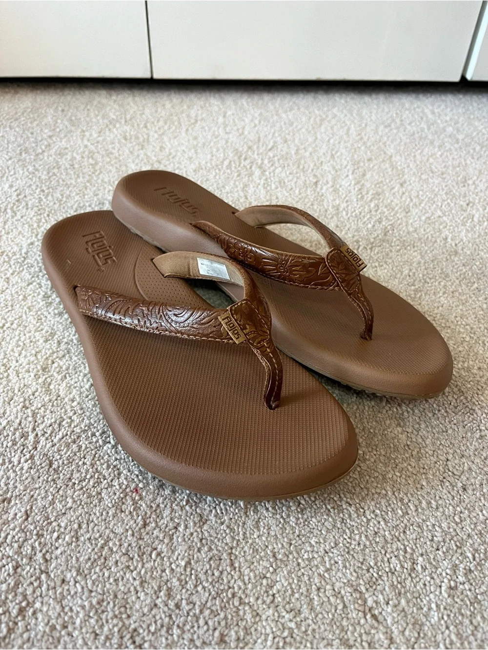 Flojos Brown Textured Strap Flip Flops